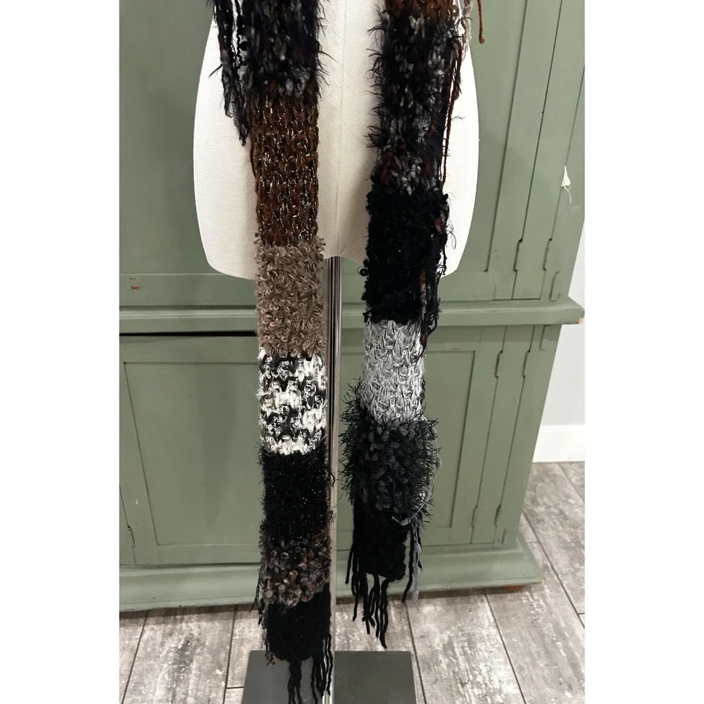 Brown Black Patchwork Scarf Wrap Extra Long Boho Fairy Grunge Whimsigoth Witchy